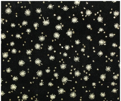 Tecido preto com padrão branco de flores ou estrelas