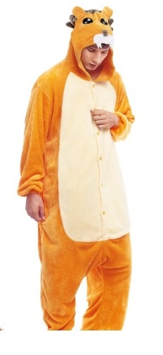 Macacão felpudo laranja com capuz de animal cómico