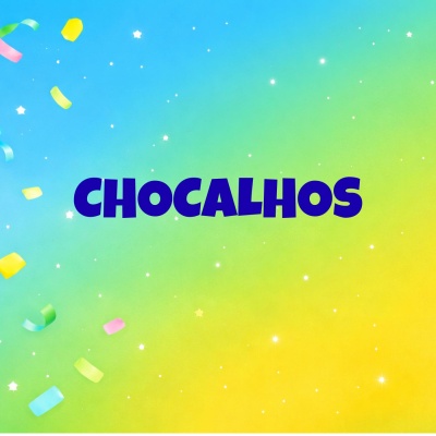 Fundo gradiente colorido com texto CHOCALHOS e decorações festivas
