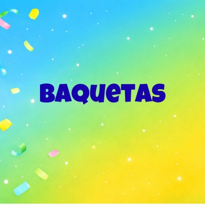 Fundo colorido com confetos e texto BAQUETAS