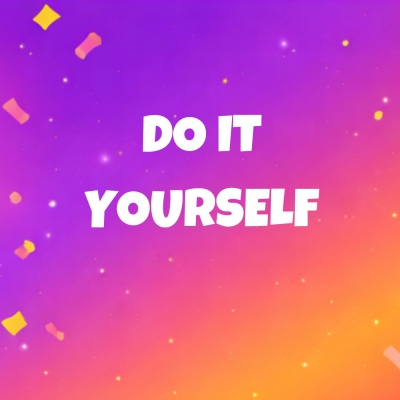 Texto DO IT YOURSELF em fundo colorido com confetes