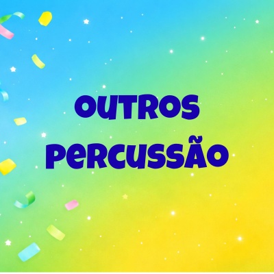 Fundo colorido com texto OUTROS PERCUSSÃO e fitas decorativas
