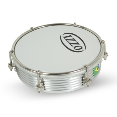 Tamborim branco com logo IZZO e bandeira do Brasil em fundo branco