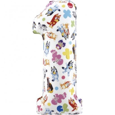 Balão metálico número 1 com desenhos coloridos de corujas