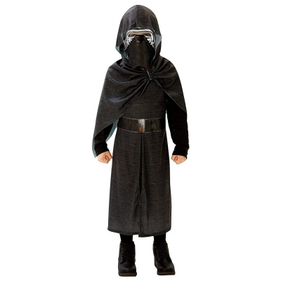 Fato infantil cosplay preto com capa, capuz e máscara prateada