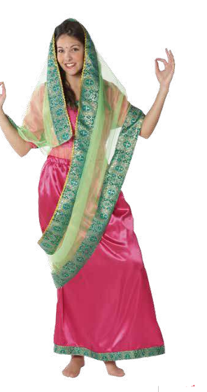 Veste feminina rosa acetinada com véu bege e bordas verdes