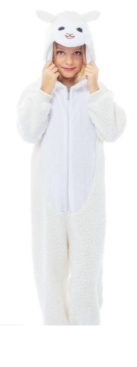 Mono pijama branco felpudo para criança com capuz de ovelha