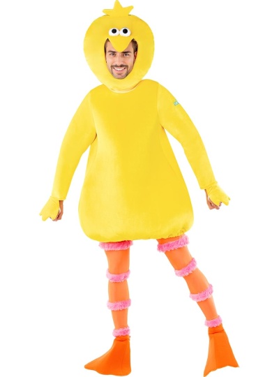 Fato amarelo de pato com cabeça e pernas laranja de barbatanas