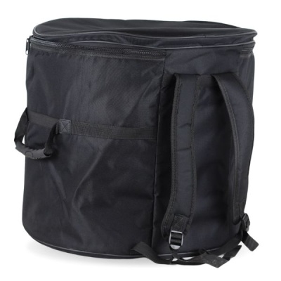Mochila preta de tecido sintético com fecho superior e alças acolchoadas