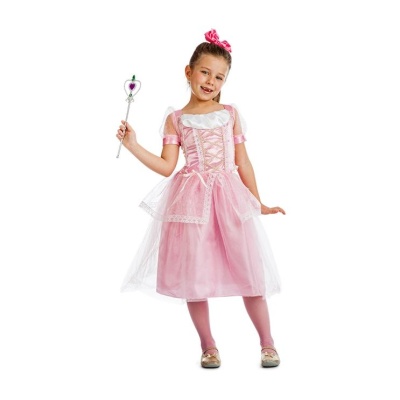 Vestido de princesa infantil rosa com varinha mágica