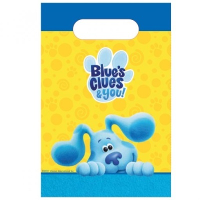 Saco plástico amarelo e azul com o Blue do desenho Blue's Clues & You!