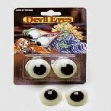 Embalagem de brinquedo com olhos de plástico grandes e texto Devil Eyes