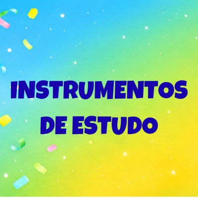 Fundo colorido com texto grandes INSTRUMENTOS DE ESTUDO