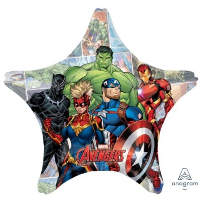 Balão estrela com personagens dos Avengers da Marvel coloridos