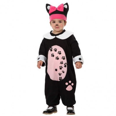 Fato de gato preto e rosa para criança com laço rosa e orelhas pretas