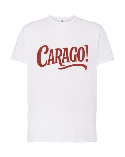 T-shirt branca com texto vermelho 