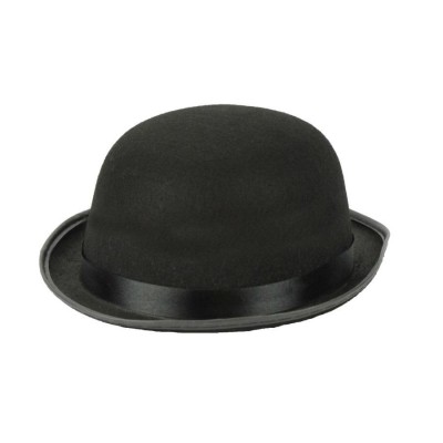 Chapéu preto tipo coco em feltro com fita preta em cetim