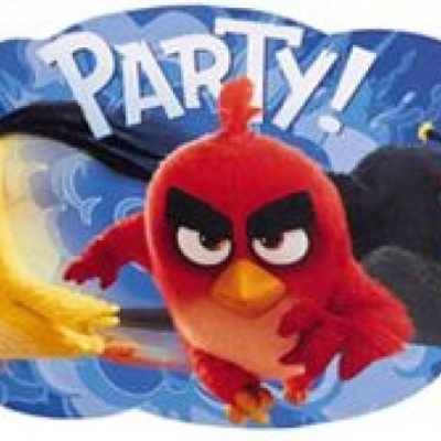 Personagens Angry Birds coloridos com texto PARTY!