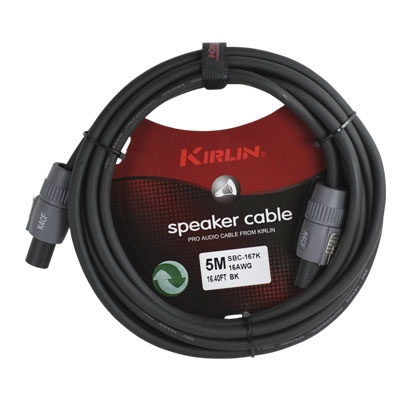 Cabo de áudio Kirlin speaker cable preto enrolado com etiqueta