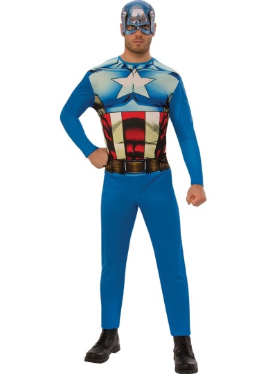 Fato de Capitão América azul com máscara e botas pretas