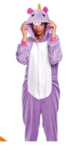 Pijama onesie lilás com capuz de unicórnio