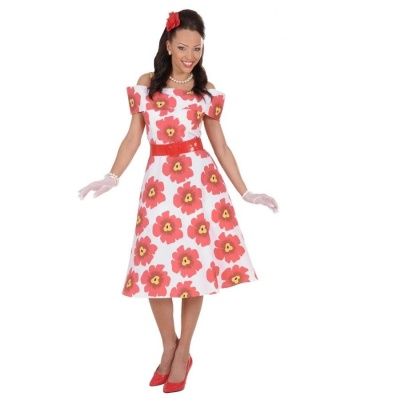 Vestido midi com padrão floral em fundo branco