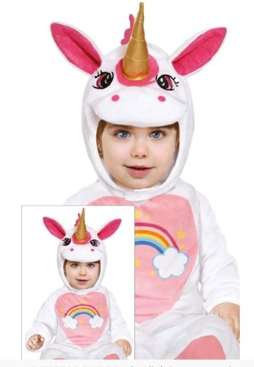 Fato de unicórnio de peluche para bebé com capuz e desenho de arco-íris