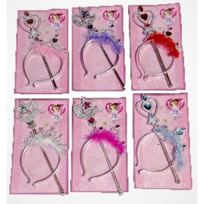 Conjunto de 6 tiaras e varinhas infantis coloridas e brilhantes