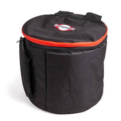 Mochila preta com fecho vermelho e logótipo CONTEMPORÂNEA