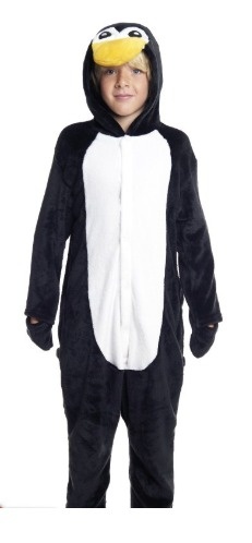 Fato integral de pinguim para criança com capuz e bico amarelo