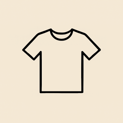 Ilustração de t-shirt branca com contorno preto.