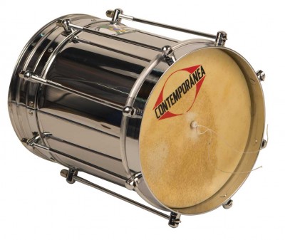 Tambor de metal com pele e logótipo CONTEMPORÂNEA