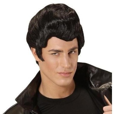Peruca preta estilo clássico masculino com topete