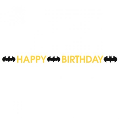 Faixa decorativa com texto Happy Birthday e símbolos de morcego preto