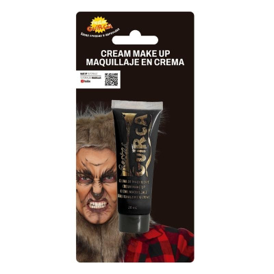 Tubo preto de maquilhagem em creme Guirca num fundo com pessoa mascarada e fantasia