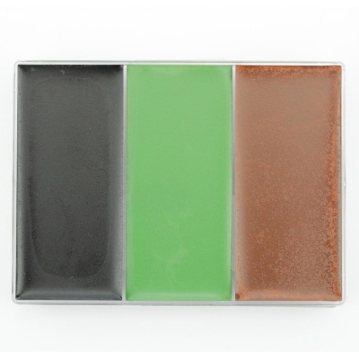 Prato retangular com três compartimentos de cerâmica colorida preto, verde e castanho