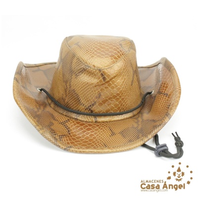Chapéu cowboy castanho dourado com padrão de pele de cobra e cordão preto