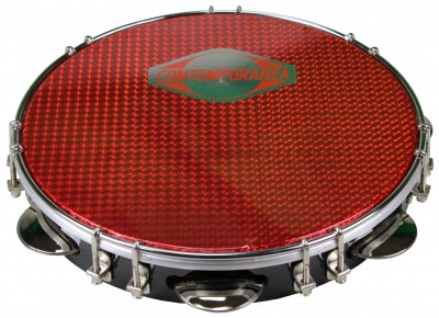 Pandeireta com pele vermelha e aro metálico cromado