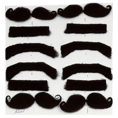 conjunto de bigodes postiços pretos de diversas formas sobre fundo branco