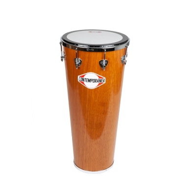 Timbal de madeira castanho com parches brancos e ferragens prateadas, etiqueta CONTEMPORANEA