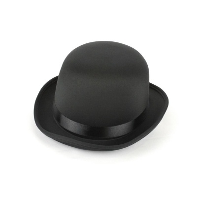 Chapéu preto tipo bowler com banda de cetim preta