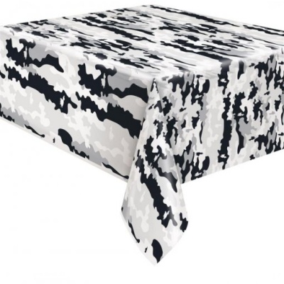 Toalha de mesa camuflada cinza, preto e branco