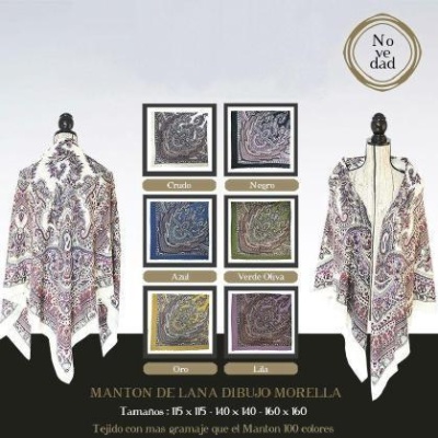 Mantons de lã estampados e amostras de tecido com texto promocional