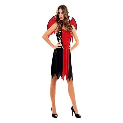 Vestido vermelho e preto para halloween com asas e salto alto