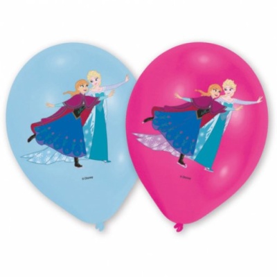 Balões de festa azul e rosa com personagens Anna e Elsa de Frozen
