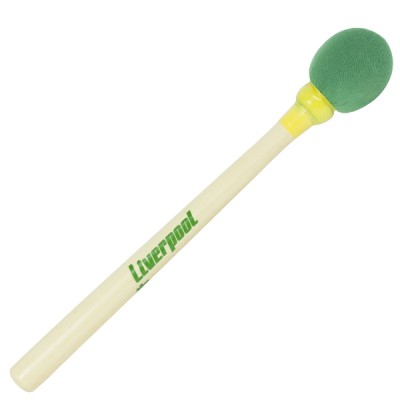 Baqueta de tambor com haste de madeira creme e topo almofadado verde