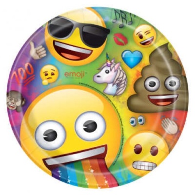 Prato descartável colorido com emojis variados