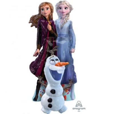 Balões das personagens Anna, Elsa e Olaf do filme Frozen.