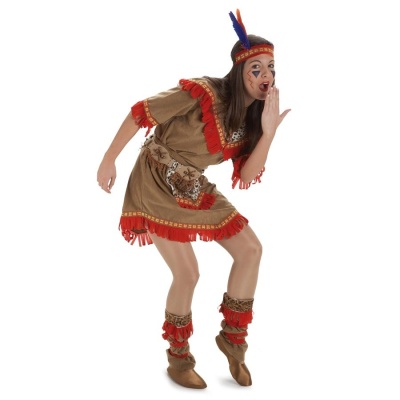 Fantasia de índio para criança castanha com franjas vermelhas