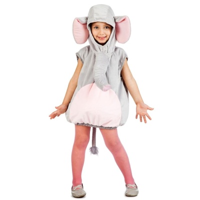 Fato de elefante para crianças com orelhas e tromba em cinzento e rosa